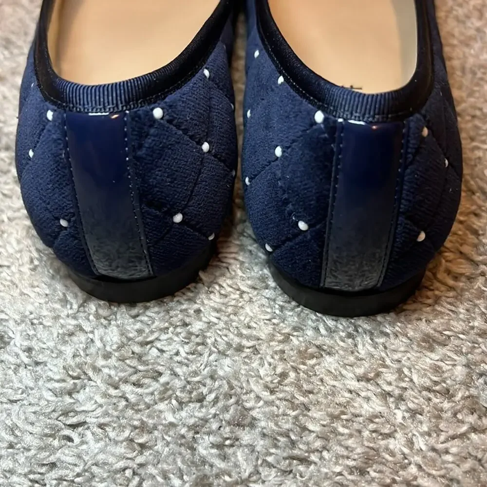 NEW Jon Josef Belle Imitation Pearl Quilted Velvet Ballet Flat 5 Spain NAVY - Picture 10 of 12
